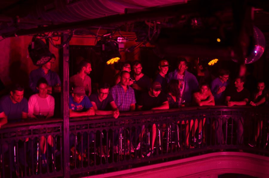 Concert goers watch Khruangbin perform at Johnny Brenda's from the venue's balcony./Sean Kearney 