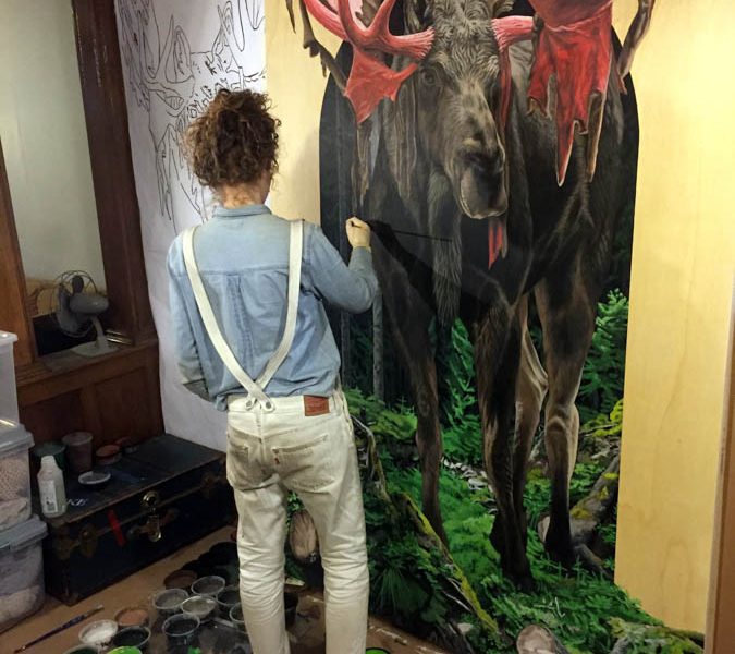 Emily painting her moose./Jacquie Mahon