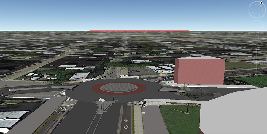 Here is a computer rendering of what a roundabout might look like at the intersection./Courtesy Randy LoBasso